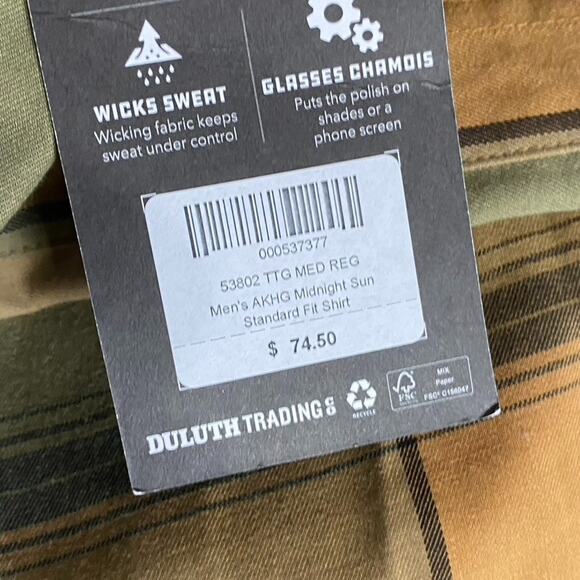 Duluth Trading Co Alakan Hardgear Button Shirt Men's Medium Plaid New - Picture 9 of 9